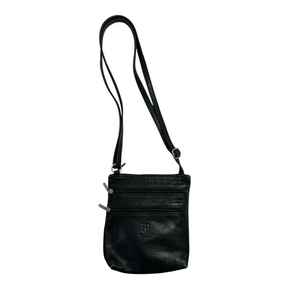 Baggalini Genuine Leather Black Crossbody Bag Adjustable Strap Y2K - Picture 1 of 6